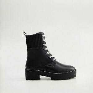 Mango Black Leather Lace Up Boots
